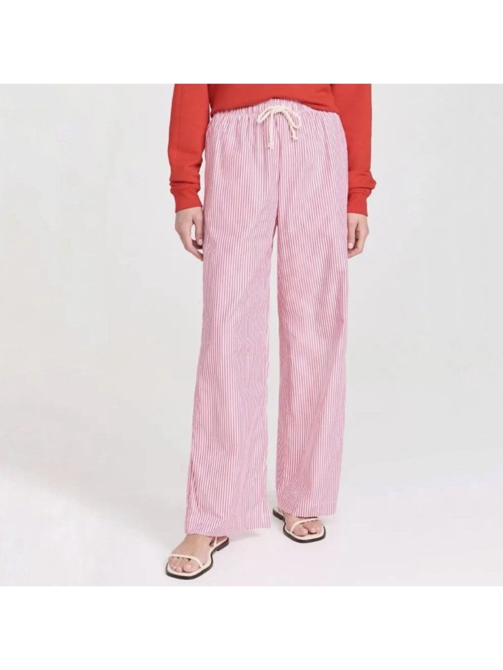 NEW Donni The Pop Pants Tomato Stripe Red White Wide Leg Drawstring Size Medium